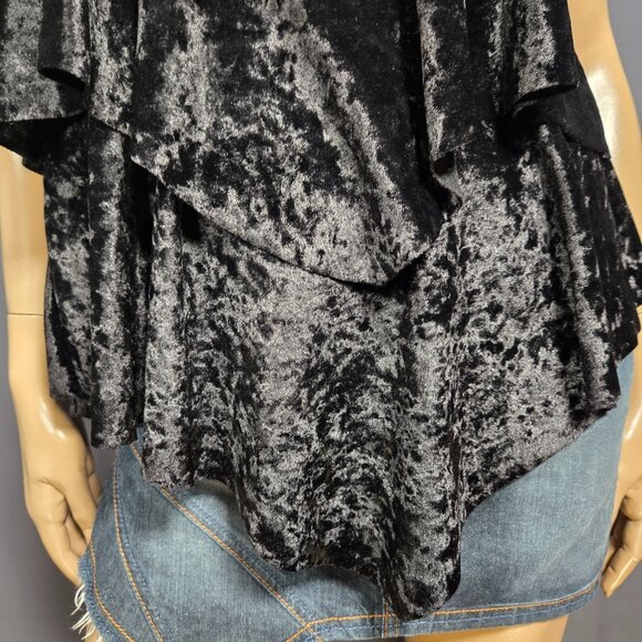 Y2K Black Crushed Velvet Babydoll Top Size M Sleeveless Tiered Gothic Witchy - Picture 3 of 11